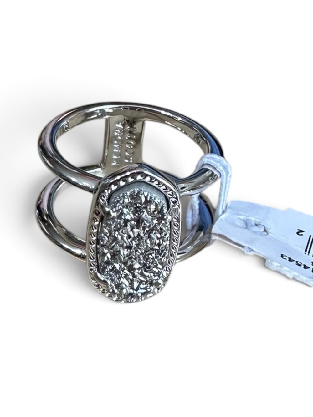 Silver-Tone Pavé Druzy Oval  Kendra Scott Statement Ring size 6